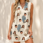 Model wearing Women's Grip Happens Custom Face V-Neck Dress printed with kids' faces