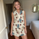 Real-life photo of someone wearing Women's Grip Happens Custom Face V-Neck Dress — custom faces printed all-over