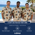 Friends in matching Men's Grip Happens Custom Face Hawaiian Shirt — a group gift photo