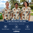 Friends in matching Women's Grip Happens Custom Face Hawaiian Shirt — a group gift photo