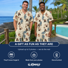 Friends in matching Men's Grip Happens Custom Face Shirt & Shorts Set — a group gift photo