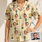 Woman wearing Women's Putting Prizes Custom Face Hawaiian Shirt — custom faces printed all-over