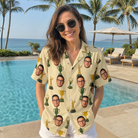 Real-life photo of someone wearing Women's Putting Prizes Custom Face Hawaiian Shirt — custom faces printed all-over