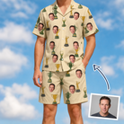 Man wearing Men's Putting Prizes Custom Face Shirt & Shorts Set — custom faces printed all-over