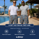 Friends in matching Men's Ace Accolades Custom Face Beach Shorts — a group gift photo
