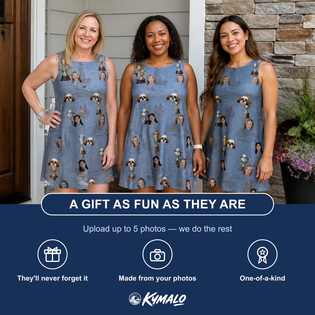 Friends in matching Women's Ace Accolades Custom Face Tank Dress — a group gift photo