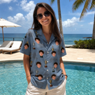 Real-life photo of someone wearing Women's Ace Accolades Custom Face Hawaiian Shirt — custom faces printed all-over