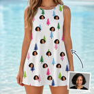 Woman wearing Women's Cedar Caddie Custom Face Tank Dress — custom faces printed all-over