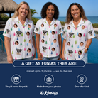 Friends in matching Women's Cedar Caddie Custom Face Hawaiian Shirt — a group gift photo