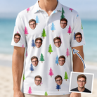 Man wearing Men's Cedar Caddie Custom Face Polo Shirt — custom faces printed all-over