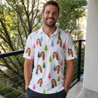 Real-life photo of someone wearing Men's Cedar Caddie Custom Face Polo Shirt — custom faces printed all-over