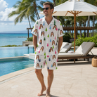 Real-life photo of someone wearing Men's Cedar Caddie Custom Face Shirt & Shorts Set — custom faces printed all-over