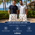 Friends in matching Men's Swing Symphony Custom Face Beach Shorts — a group gift photo