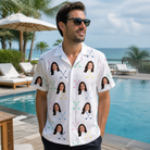 Real-life photo of someone wearing Men's Swing Symphony Custom Face Hawaiian Shirt — custom faces printed all-over