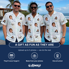 Friends in matching Men's Swing Symphony Custom Face Hawaiian Shirt — a group gift photo