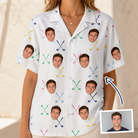 Woman wearing Women's Swing Symphony Custom Face Hawaiian Shirt — custom faces printed all-over
