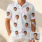 Man wearing Men's Swing Symphony Custom Face Polo Shirt — custom faces printed all-over