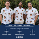 Friends in matching Men's Swing Symphony Custom Face Polo Shirt — a group gift photo