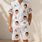 Model wearing Men's Swing Symphony Custom Face Shirt & Shorts Set printed with kids' faces