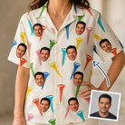 Woman wearing Women's Par Pickets Custom Face Hawaiian Shirt — custom faces printed all-over