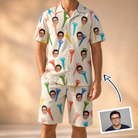 Man wearing Men's Par Pickets Custom Face Shirt & Shorts Set — custom faces printed all-over
