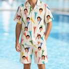 Model wearing Men's Par Pickets Custom Face Shirt & Shorts Set printed with kids' faces