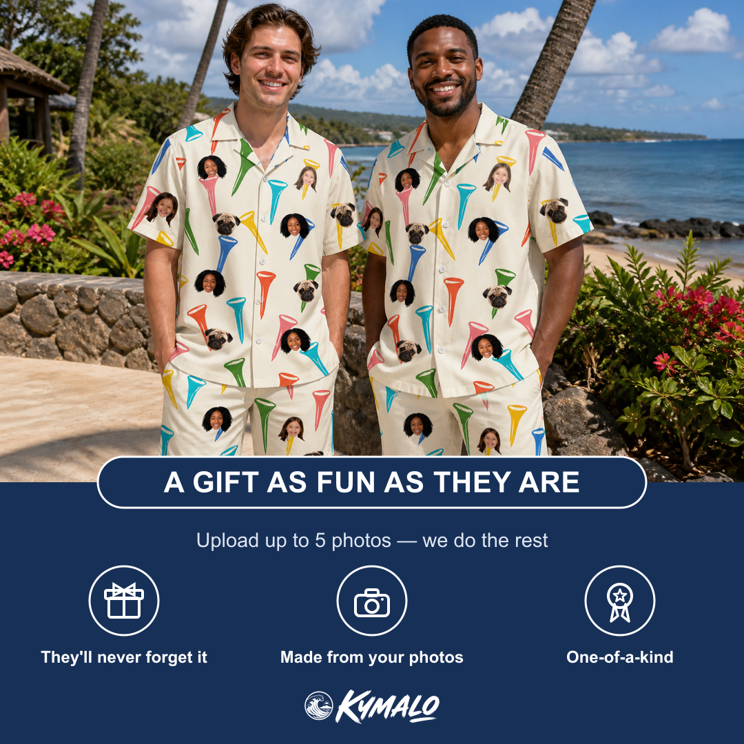 Friends in matching Men's Par Pickets Custom Face Shirt & Shorts Set — a group gift photo