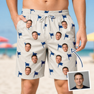 Man wearing Men's Pin High Custom Face Beach Shorts — custom faces printed all-over