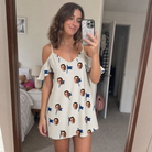Real-life photo of someone wearing Women's Pin High Custom Face Off-Shoulder Dress — custom faces printed all-over