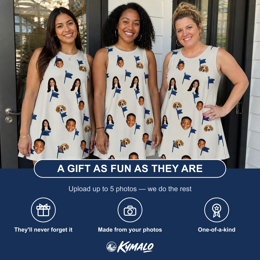 Friends in matching Women's Pin High Custom Face Tank Dress — a group gift photo