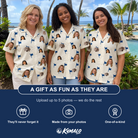 Friends in matching Women's Pin High Custom Face Hawaiian Shirt — a group gift photo