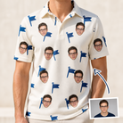Man wearing Men's Pin High Custom Face Polo Shirt — custom faces printed all-over