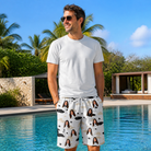 Real-life photo of someone wearing Men's Tee Hee Custom Face Beach Shorts — custom faces printed all-over