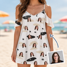 Woman wearing Women's Tee Hee Custom Face Off-Shoulder Dress — custom faces printed all-over
