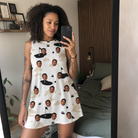 Real-life photo of someone wearing Women's Tee Hee Custom Face Tank Dress — custom faces printed all-over