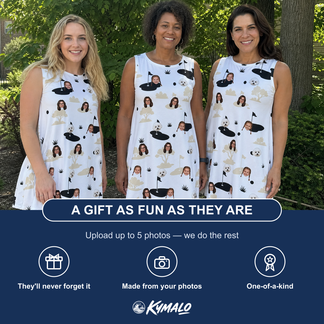 Friends in matching Women's Tee Hee Custom Face Tank Dress — a group gift photo