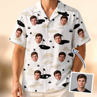 Man wearing Men's Tee Hee Custom Face Hawaiian Shirt — custom faces printed all-over