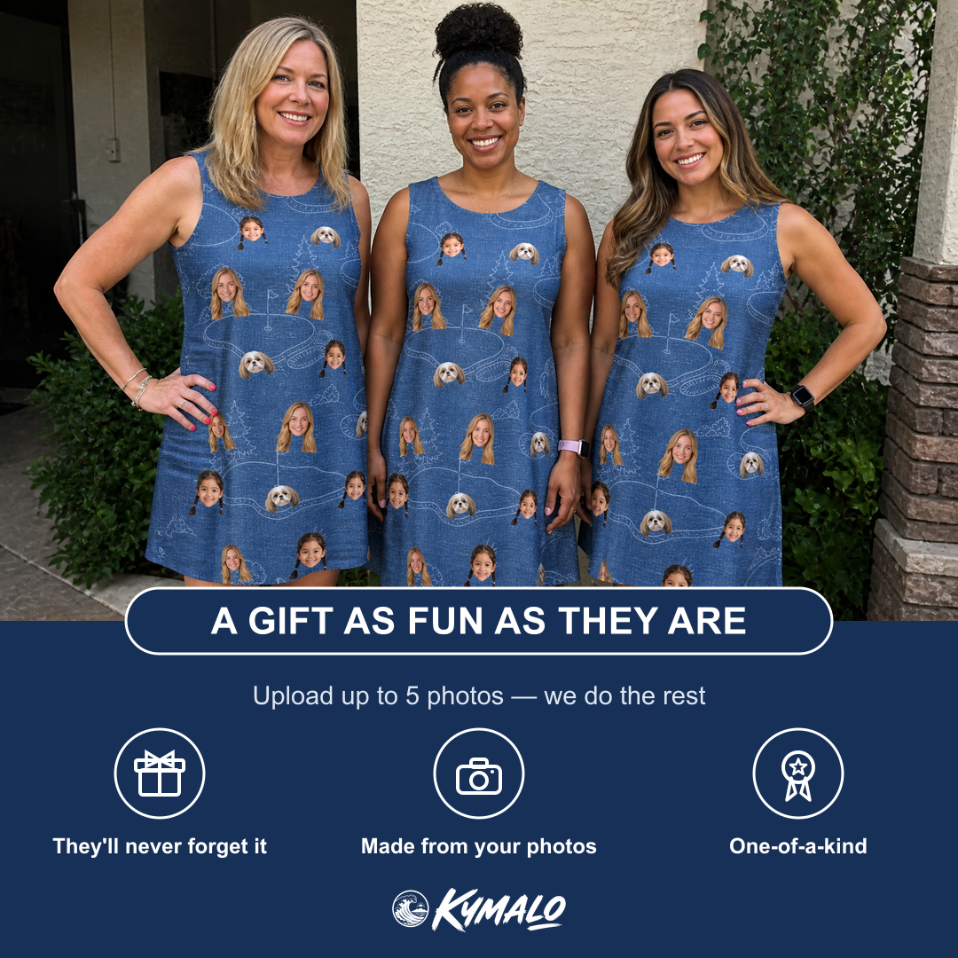 Friends in matching Women's Putt Pursuit Custom Face Tank Dress — a group gift photo