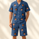 Model wearing Men's Putt Pursuit Custom Face Shirt & Shorts Set printed with kids' faces