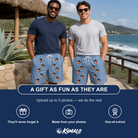 Friends in matching Men's Clubhouse Crossfire Custom Face Beach Shorts — a group gift photo