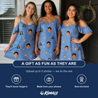 Friends in matching Women's Clubhouse Crossfire Custom Face Off-Shoulder Dress — a group gift photo
