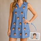 Woman wearing Women's Clubhouse Crossfire Custom Face V-Neck Dress — custom faces printed all-over