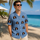 Real-life photo of someone wearing Men's Clubhouse Crossfire Custom Face Hawaiian Shirt — custom faces printed all-over