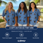 Friends in matching Women's Clubhouse Crossfire Custom Face Hawaiian Shirt — a group gift photo