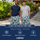 Friends in matching Men's Cart Blanche Custom Face Beach Shorts — a group gift photo