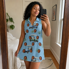 Real-life photo of someone wearing Women's Cart Blanche Custom Face V-Neck Dress — custom faces printed all-over