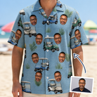 Man wearing Men's Cart Blanche Custom Face Hawaiian Shirt — custom faces printed all-over