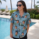 Real-life photo of someone wearing Women's Cart Blanche Custom Face Hawaiian Shirt — custom faces printed all-over
