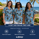 Friends in matching Women's Cart Blanche Custom Face Hawaiian Shirt — a group gift photo
