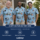 Friends in matching Men's Cart Blanche Custom Face Polo Shirt — a group gift photo
